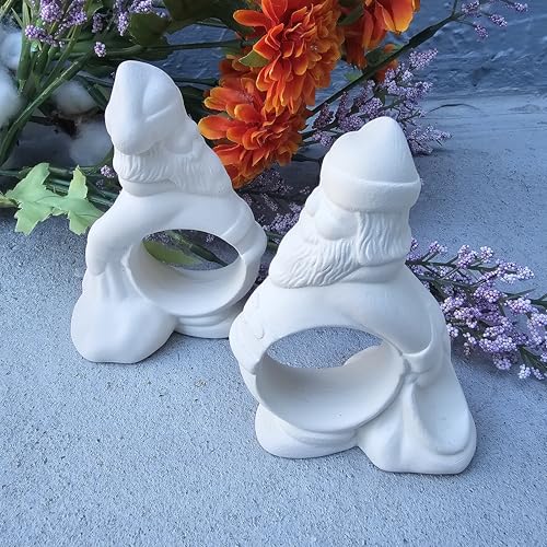 Pair of Santa Napkin Rings 3.75" Ceramic Bisque Ready to Paint Pottery