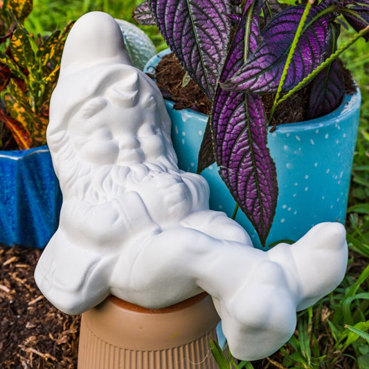 Cute Lying Garden Gnome 9" Ceramic Bisque Ready To Paint Pottery