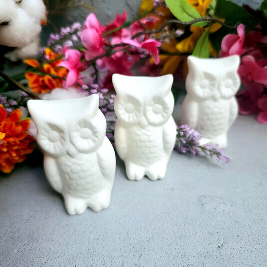 Set of 3 Tiny Owls 2.7" Ceramic Bisque Ready To Paint Pottery