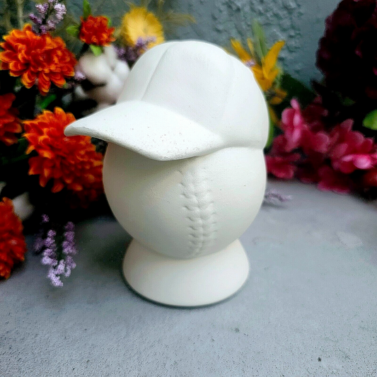 Baseball and Cap Coin Bank 5" Ceramic Bisque Ready To Paint Pottery