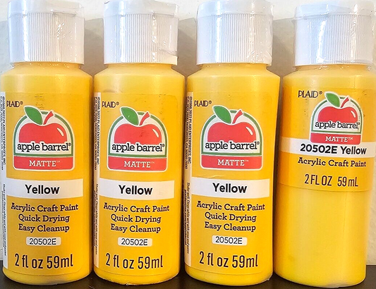 Yellow (4x) 2oz Bottles - (8oz) Apple Barrel Matte Acrylic Paint Art