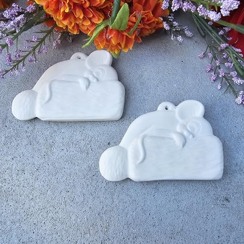 Mouse on Hat Christmas Tree Ornaments Ceramic Bisque Ready to Paint