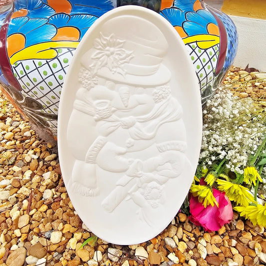 Platter Dish Snowman Christmas 11.5" Ceramic Bisque Ready To Paint Pottery