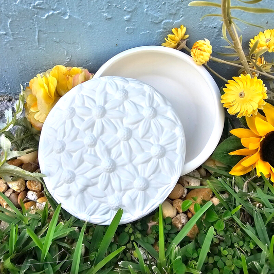 Daisy Jewelry Box 7" Ceramic Bisque Ready To Paint Pottery