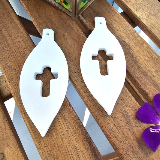 Pair of Leaf Cross Ornaments 5" Ceramic Bisque Ready To Paint Pottery