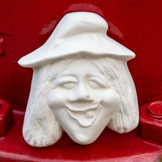 Witch Head Halloween 3.5" Ceramic Bisque Ready To Paint Pottery