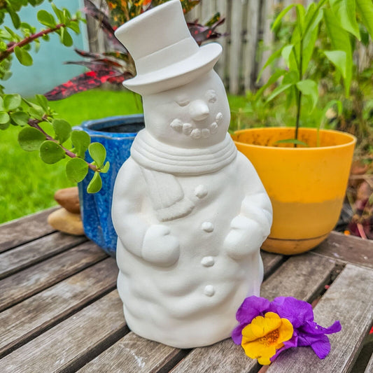Christmas Snowman 7.5" IN STOCK Ceramic Bisque Ready To Paint Pottery
