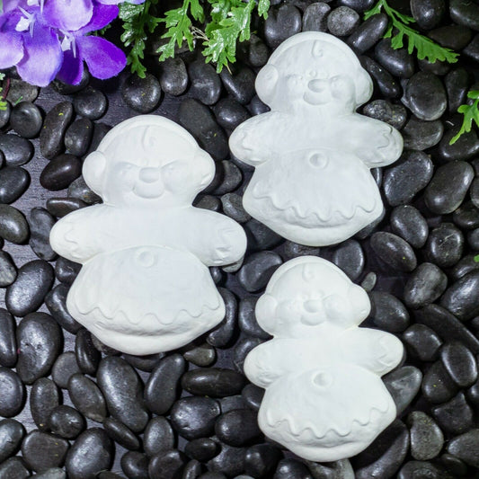 (3x) Gingerbread Figurine Set 3" Ceramic Bisque Ready To Paint Pottery