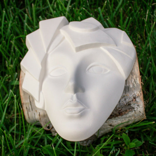 Geometric Shapes Girl Mask 7.5" Ceramic Bisque Ready To Paint Pottery