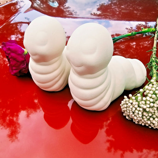 Pair of Cute Caterpillars Bugs 5" Ceramic Bisque Ready To Paint Pottery