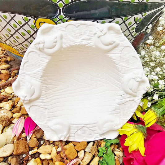 Goose Ashtray Wood with Hearts 6" Ceramic Bisque Ready To Paint Pottery