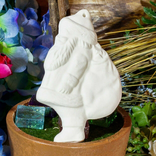 Santa Christmas Tree Ornament 4" Ceramic Bisque Ready To Paint Pottery