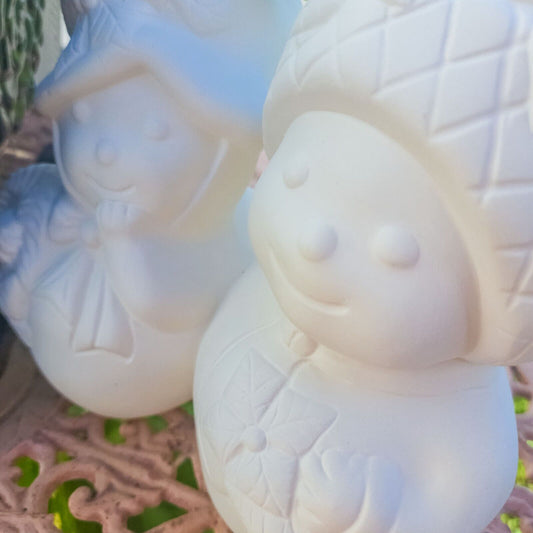 Christmas Snowmen Couple 7.5" IN STOCK Ceramic Bisque Ready To Paint Pottery