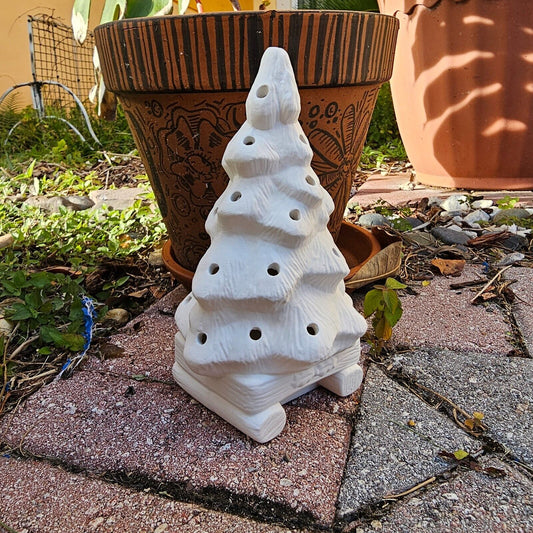 Christmas Tree on Logs 14" IN STOCK Ceramic Bisque Ready To Paint Pottery