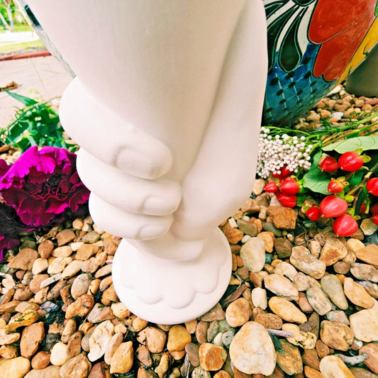 Hand Holding Tulip Planter Vase 8.6" Ceramic Bisque Ready To Paint Pottery