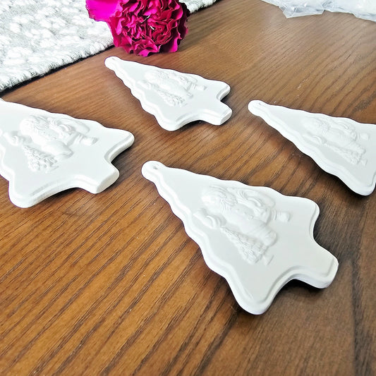 Four Santa Christmas Tree Ornaments 3.8" Ceramic Bisque Ready To Paint Pottery