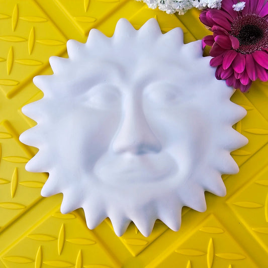 Sun With Smooth Face Wall Piece 7.5" Ceramic Bisque Ready To Paint Pottery