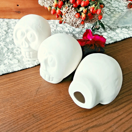 Trio Of Medium Skulls 3.5" Ceramic Bisque Ready To Paint Pottery