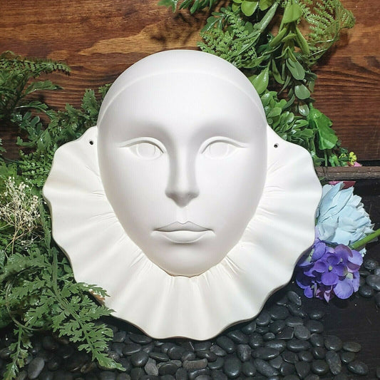 Circus Flare Lady Mask 8.5" Ceramic Bisque Ready To Paint Pottery
