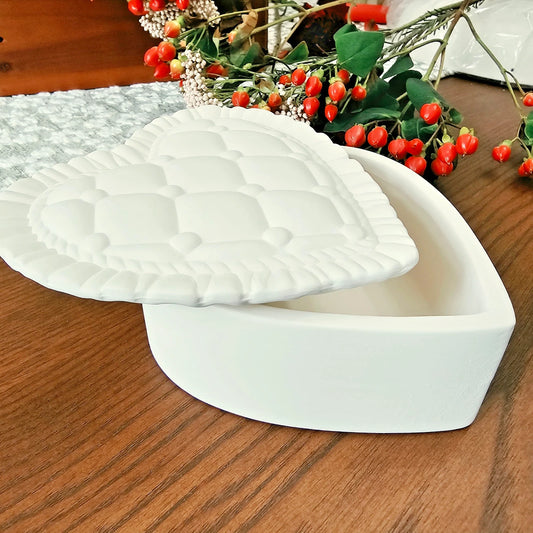 Heart Box Pillow Pattern Valentines 5" Ceramic Bisque Ready To Paint Pottery
