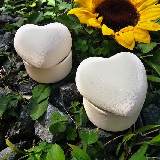 2x Heart Jewelry Boxes 2.4" IN STOCK Ceramic Bisque Ready To Paint Pottery