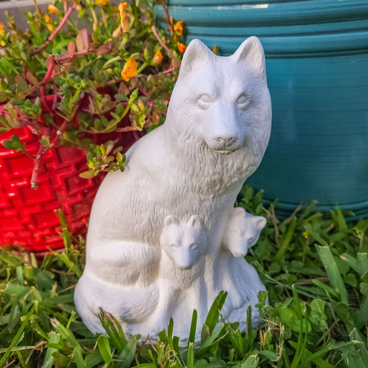 Wolf With Cubs 8 3/4" Ceramic Bisque Ready To Paint Pottery