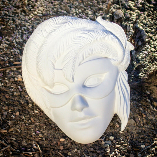 Masquerade Feather Mask 8x7 Ceramic Bisque Ready To Paint Pottery