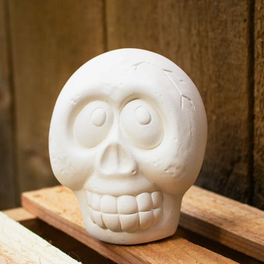 Cute Halloween Skull 4x3 Ceramic Bisque Ready To Paint Pottery