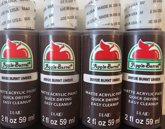 Burnt Umber Brown (4x) 2oz Bottles - (8oz) Apple Barrel Matte Acrylic Paint