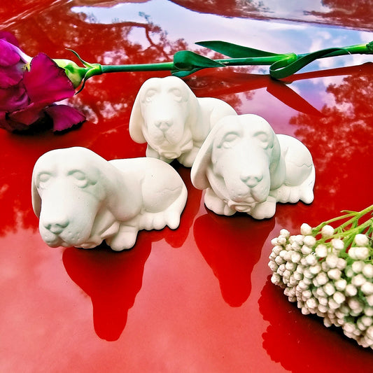 Three Small Hound Dogs 2.7" Ceramic Bisque Ready To Paint Pottery