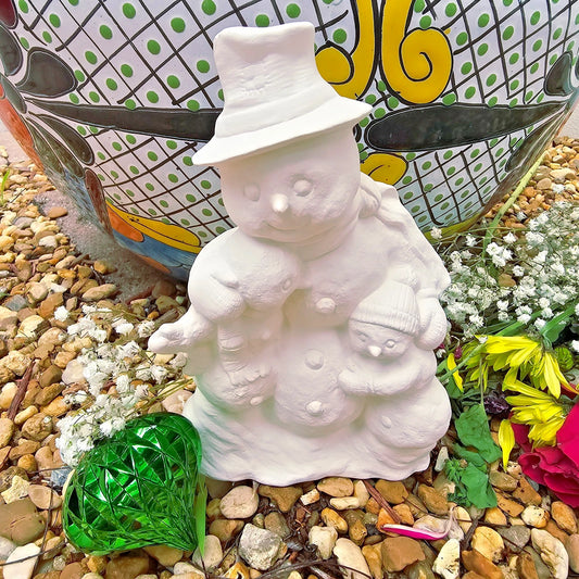 Snowman Family Christmas 7.25" Ceramic Bisque Ready To Paint Pottery