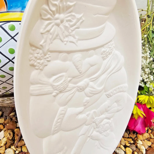 Platter Dish Snowman Christmas 11.5" Ceramic Bisque Ready To Paint Pottery