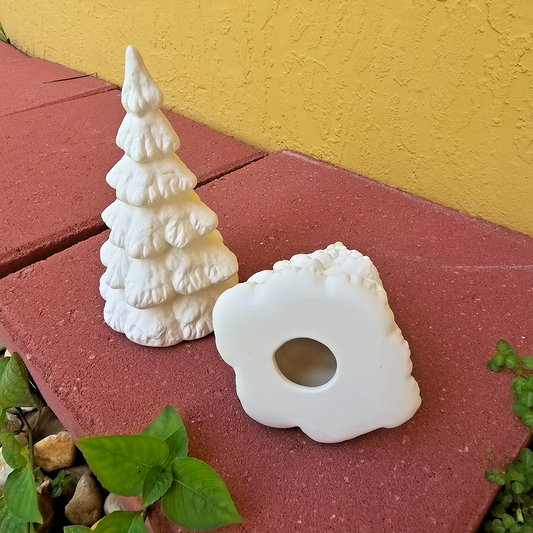 Pair of Christmas Trees 6" Ceramic Bisque Ready To Paint Pottery