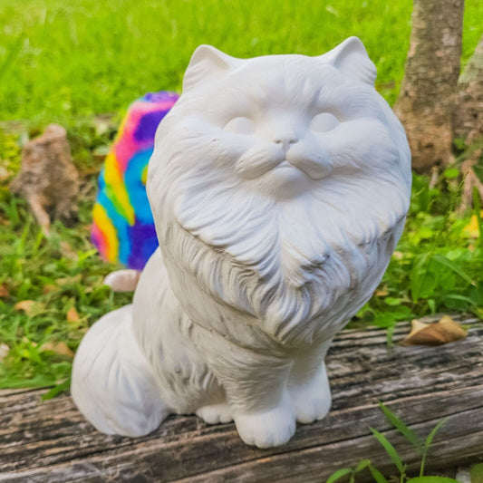 Persian Long Haired Cat Sitting 7.8" Ceramic Bisque Ready To Paint
