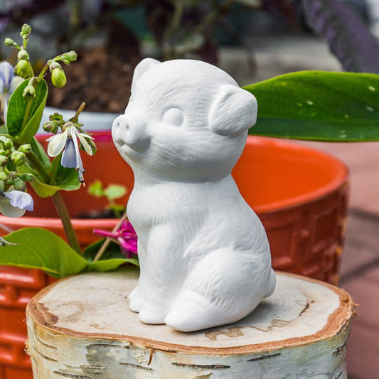 Sitting Fuzzy Piggy Piglet 3.5" Ceramic Bisque Ready To Paint Pottery