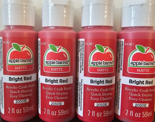 Bright Red (4x) 2oz Bottles - (8oz) Apple Barrel Matte Acrylic Paint