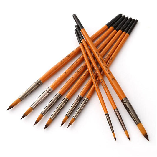 (12x) Round Tip Nylon Paint Brushes with Wooden Handles