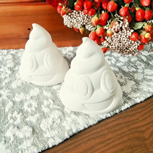 Two Poop Emoticons 3.5" Ceramic Bisque Ready To Paint Pottery
