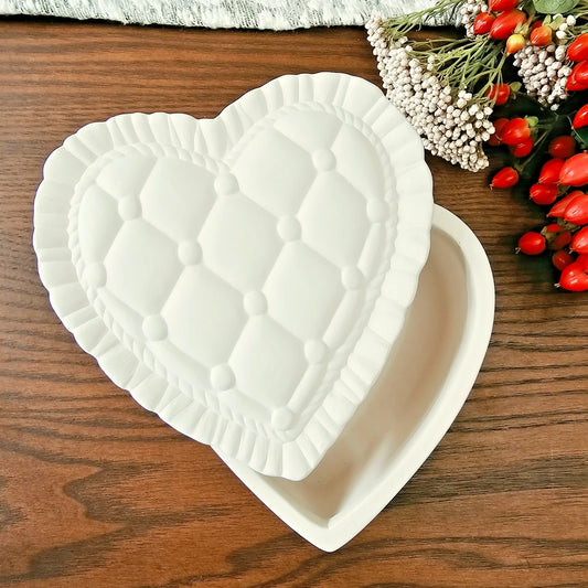 Heart Box Pillow Pattern Valentines 5" Ceramic Bisque Ready To Paint Pottery