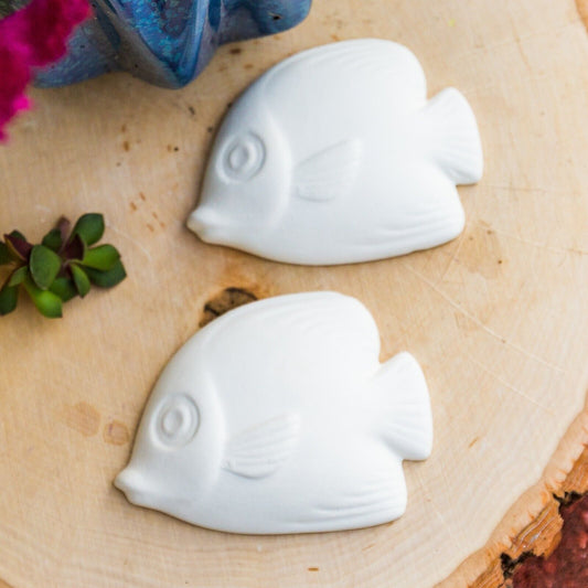 2x Tropical Fish Wall Tile 3" Ceramic Bisque Ready To Paint Pottery