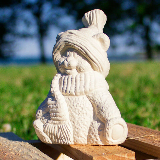 Winter Christmas Bear 4" Ceramic Bisque Ready To Paint Pottery