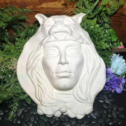 Puma Native American Mask 10" Ceramic Bisque Ready To Paint Pottery Indian