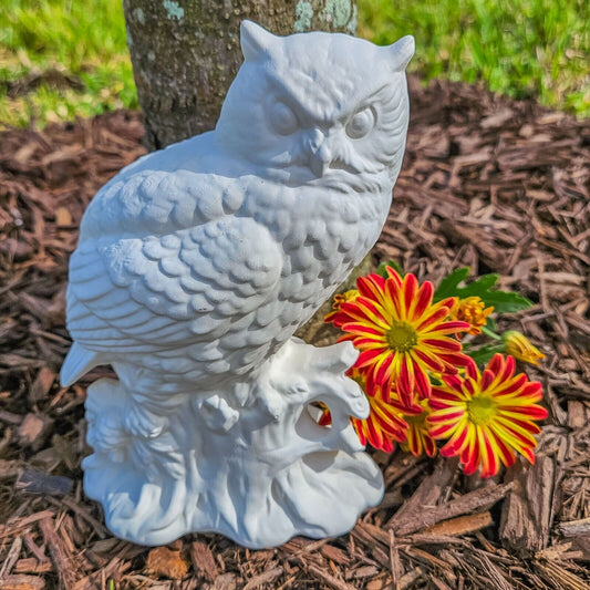 Large Perched Owl 7.5" Ceramic Bisque Ready To Paint Pottery