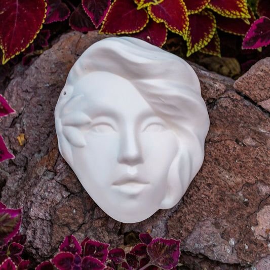 Lady Mask With Flower 8" Ceramic Bisque Ready To Paint Pottery