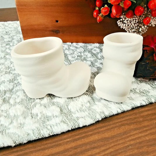 Pair of small Santa Boots 3" Ceramic Bisque Ready To Paint Pottery