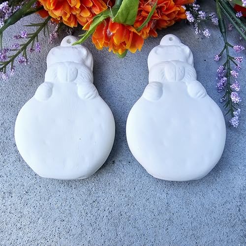 Pair of Bears Christmas Tree Ornaments 3.5" Ceramic Bisque Pottery