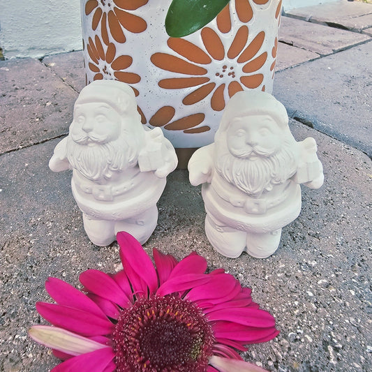 Christmas Tiny Santa Pair 3.2" Ceramic Bisque Ready To Paint Pottery