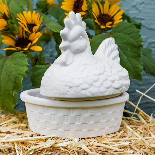 Chicken Hen Rooster Box 6" Ceramic Bisque Ready To Paint Pottery