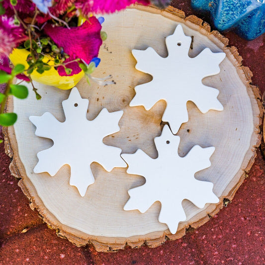 (3x) Snowflake Christmas Ornaments 5" Ceramic Bisque
