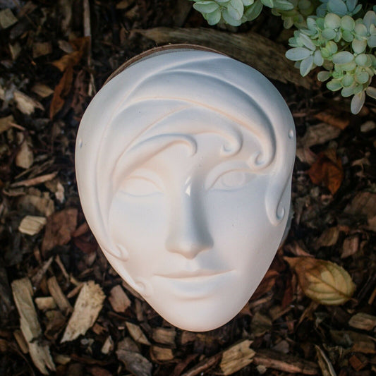 Girl Face Mask With Hair 7" Ceramic Bisque Ready To Paint Pottery